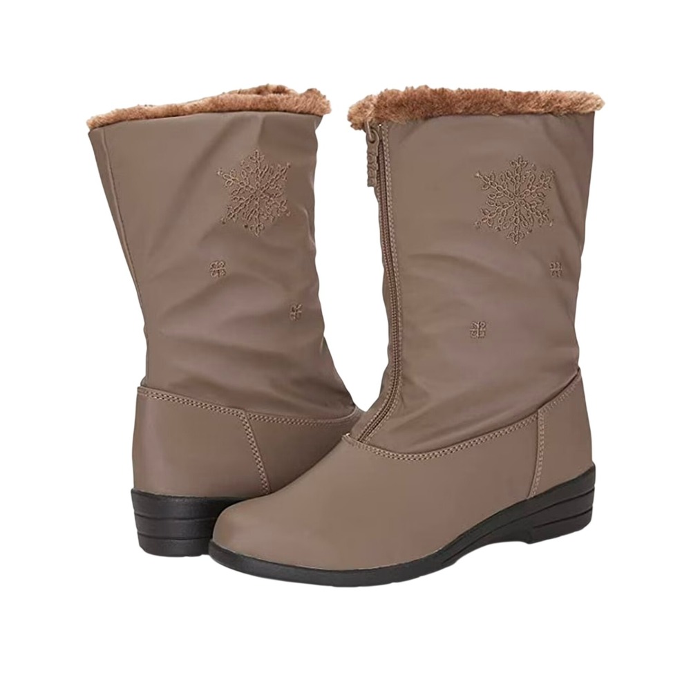 Totes Womens Snowflake Winter Boots Taupe Faux Fur Lined Front Zip Size 7